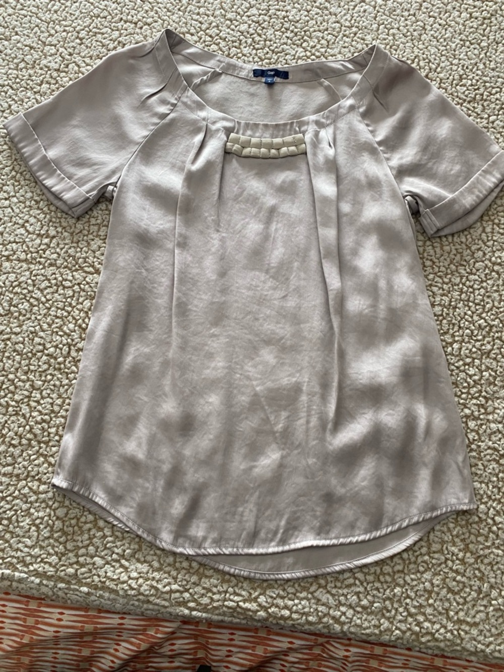GAP Short-Sleeve Satin Shell Top in Light Silver